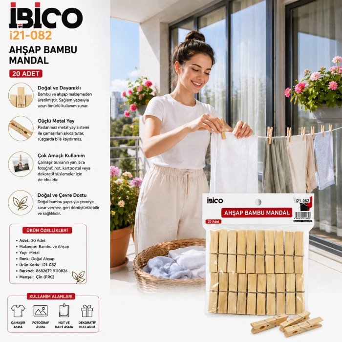 20PCS AHŞAP BAMBU MANDAL (4887)