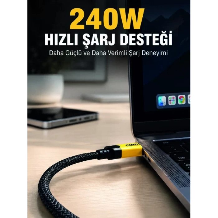 240w 3ü 1 Arada Hızlı Şarj Kablosu Usb Type-c Lightning Micro Usb