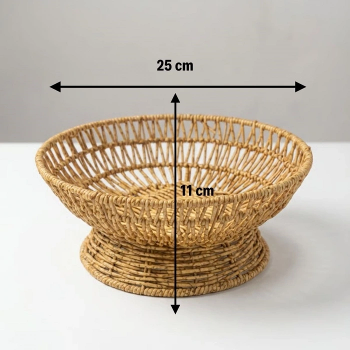 25 cm Plastik Rattan Servis Çanağı – Doğal Hasır Görünümlü Dekoratif Meyve, Ekmek ve Sunum Kasesi (4887)