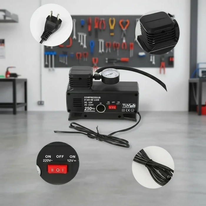 250 Psı Oto Hava Kompresörü - 220v Ve 12v Uyumlu Yol Yardım Lastik Şişirme Pompası