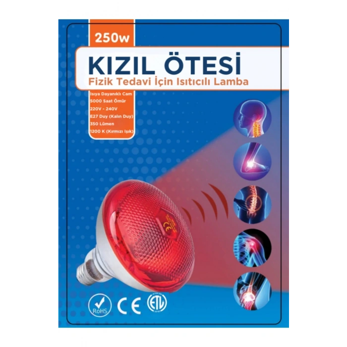 250w Kızılötesi (infrared) Isıtıcılı Fizik Tedavi Lambası (kırmızı Işık) E27 (kalın Duy)