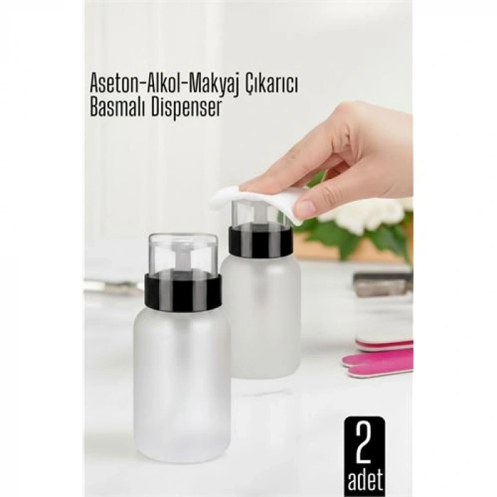 2’li Basmalı Dispenser Şişe – Aseton, Alkol ve Makyaj Temizleyici İçin Pratik Pompalı Set  719236