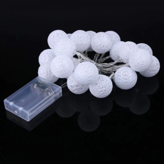 2m 10lu Işıklı Beyaz Top Dekoratif Süs Pilli