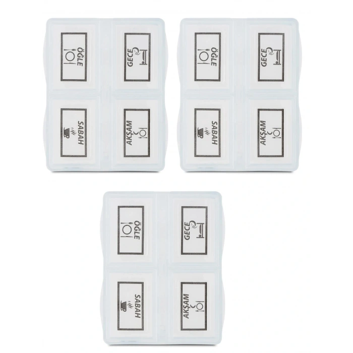 3 Adet - 4 Bölmeli Günlük İlaç Saklama Kutusu