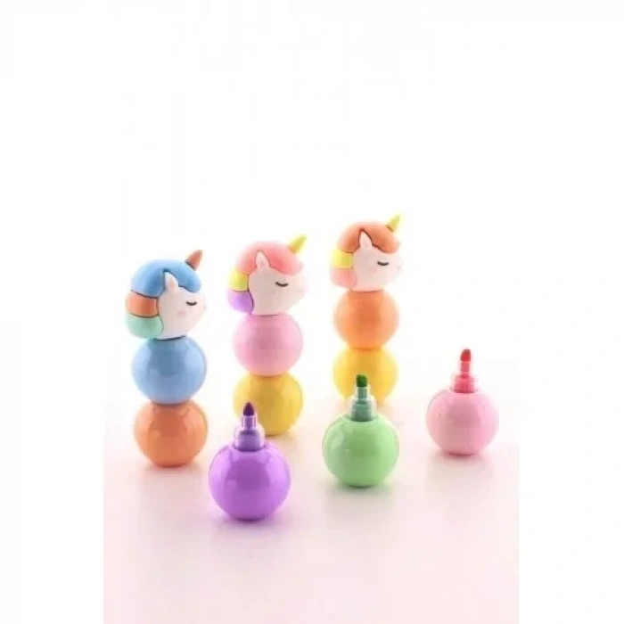 3 Adet 9 Kalemli Unicorn Tasarımlı Fosforlu Kalem Set