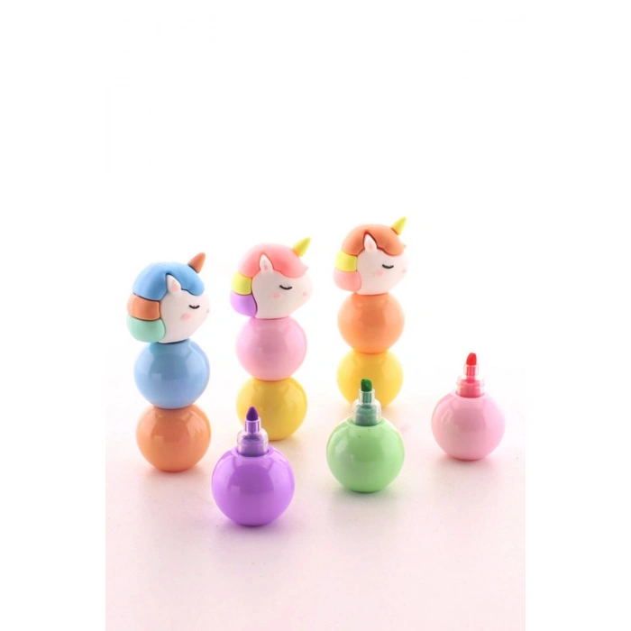 3 Adet 9 Kalemli Unicorn Tasarımlı Fosforlu Kalem Set