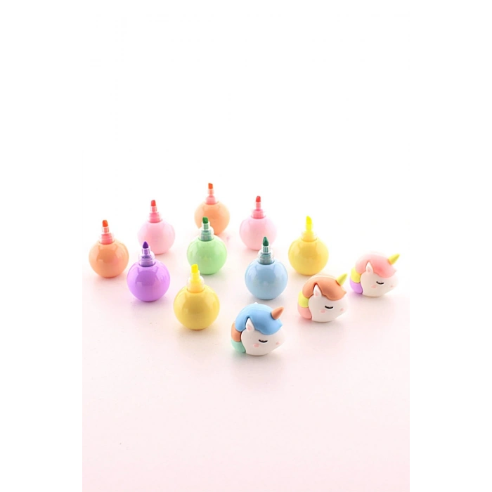 3 Adet 9 Kalemli Unicorn Tasarımlı Fosforlu Kalem Set