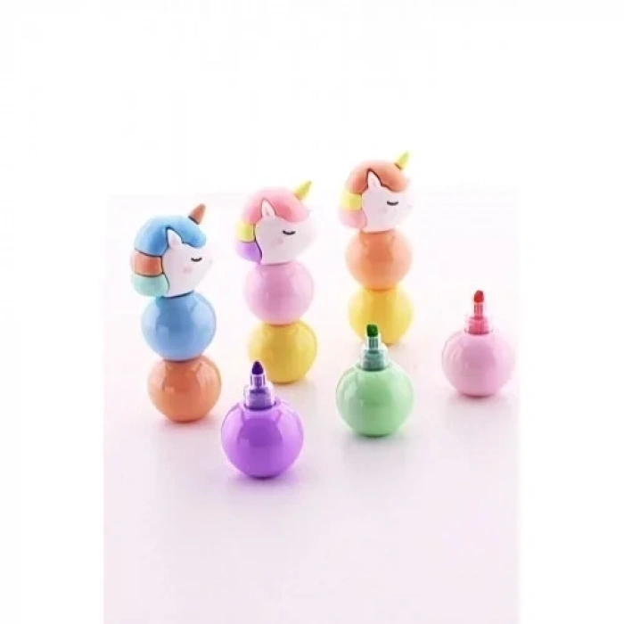 3 Adet 9 Kalemli Unicorn Tasarımlı Fosforlu Kalem Set