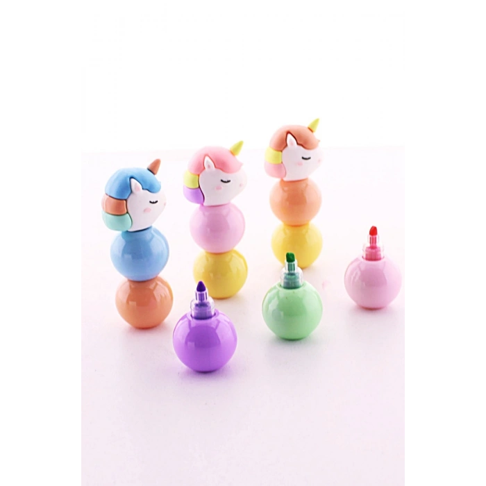 3 Adet 9 Kalemli Unicorn Tasarımlı Fosforlu Kalem Set