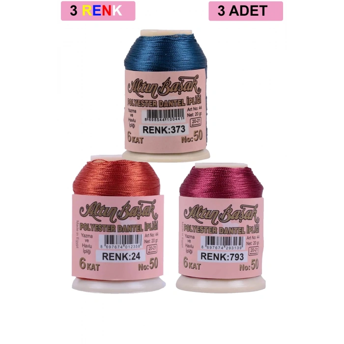 3 Adet Altınbaşak Oya ve Dantel İpi 20 gr -  - No: 024 - 793 - 373