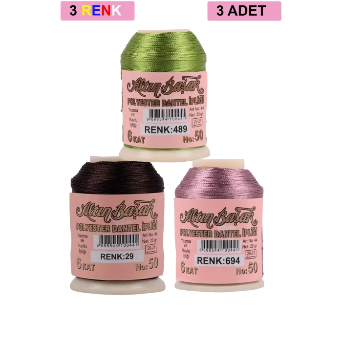 3 Adet Altınbaşak Oya ve Dantel İpi 20 gr -  - No: 029 - 694 - 489