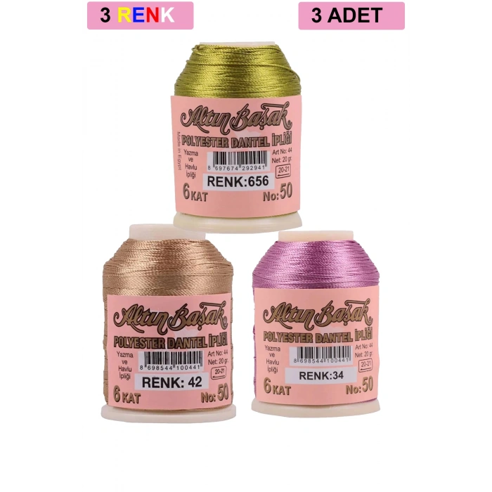 3 Adet Altınbaşak Oya ve Dantel İpi 20 gr -  - No: 042 - 034 - 656