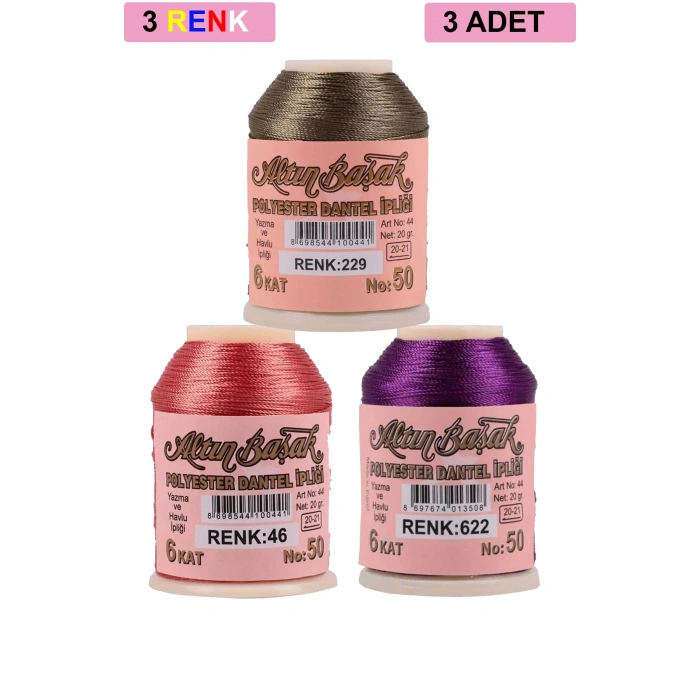 3 Adet Altınbaşak Oya ve Dantel İpi 20 gr -  - No: 046 - 622 - 229