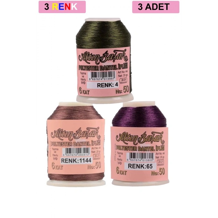 3 Adet Altınbaşak Oya ve Dantel İpi 20 gr -  - No: 1144 - 065 - 004