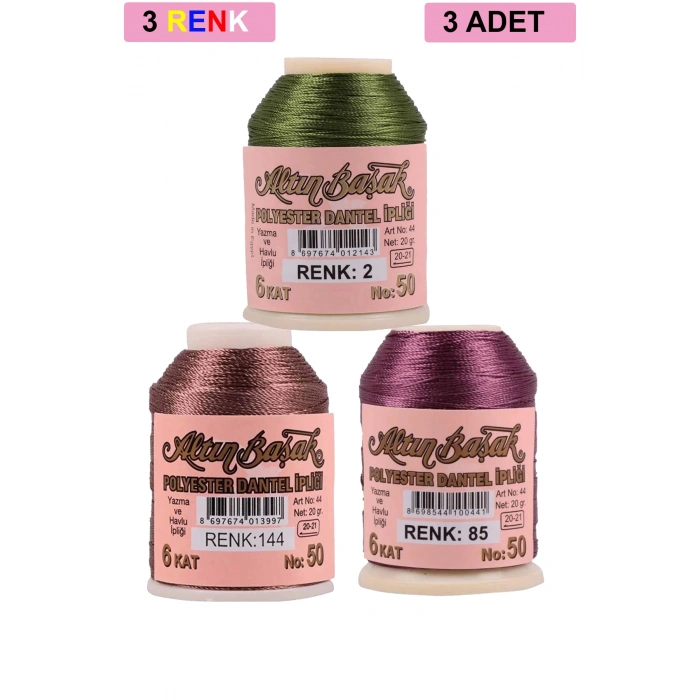 3 Adet Altınbaşak Oya ve Dantel İpi 20 gr -  - No: 144 - 085 - 002