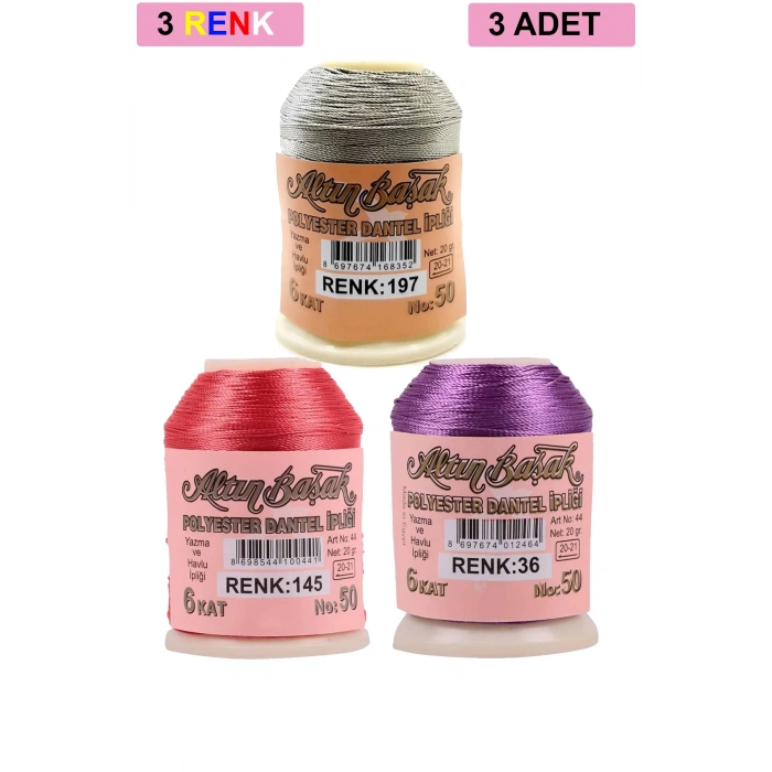 3 Adet Altınbaşak Oya ve Dantel İpi 20 gr -  - No: 145 - 036 - 197