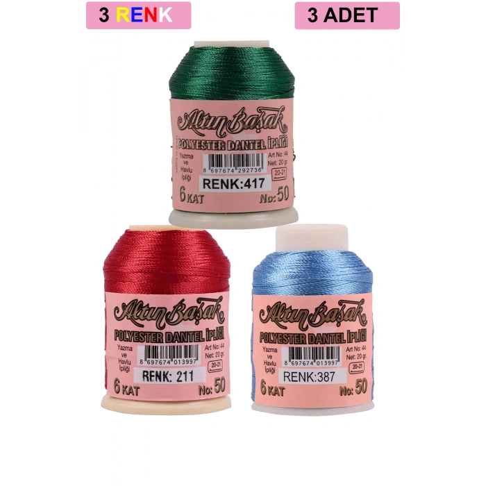 3 Adet Altınbaşak Oya ve Dantel İpi 20 gr -  - No: 211 - 387 - 417