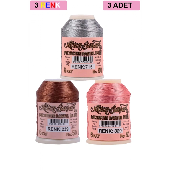 3 Adet Altınbaşak Oya ve Dantel İpi 20 gr -  - No: 239 - 329 - 715
