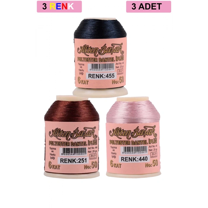 3 Adet Altınbaşak Oya ve Dantel İpi 20 gr -  - No: 251 - 440 - 455