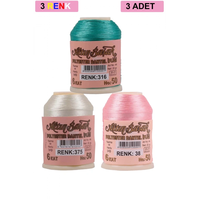 3 Adet Altınbaşak Oya ve Dantel İpi 20 gr -  - No: 375 - 038 - 316