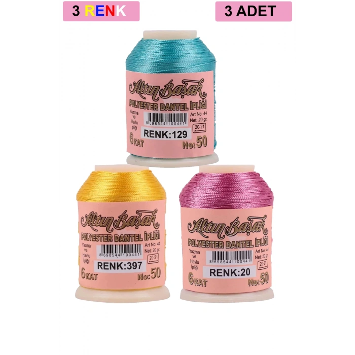 3 Adet Altınbaşak Oya ve Dantel İpi 20 gr -  - No: 397 - 020 - 129