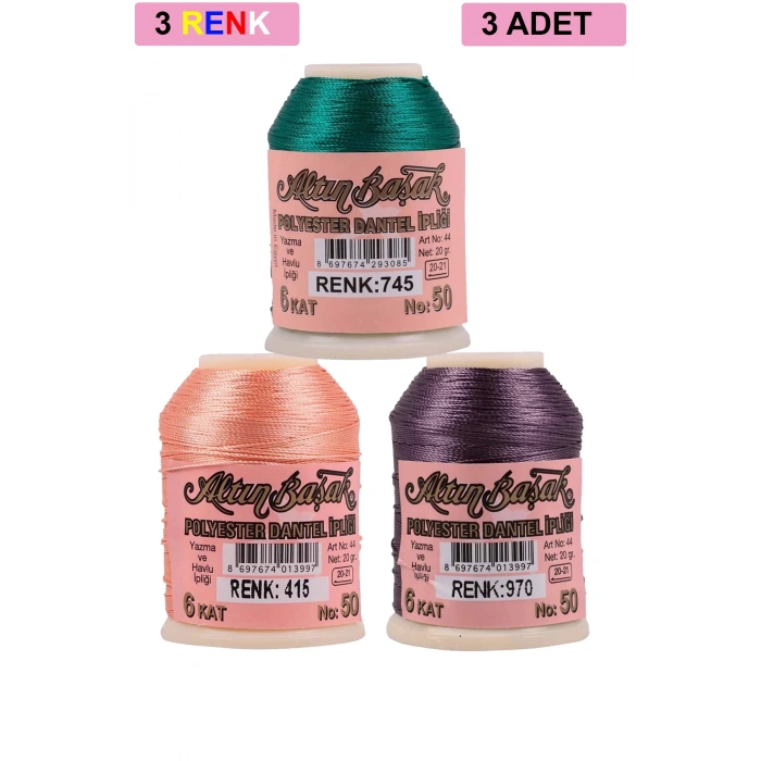 3 Adet Altınbaşak Oya ve Dantel İpi 20 gr -  - No: 415 - 970 - 745