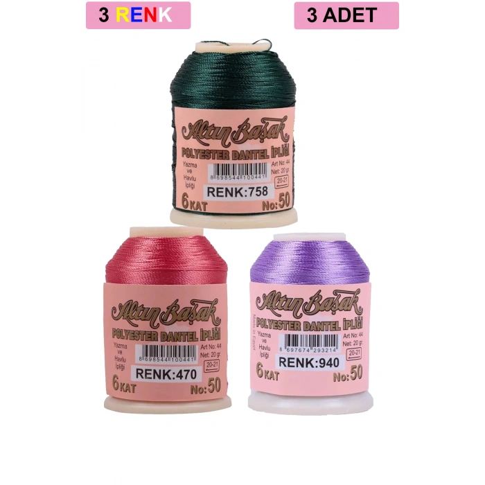 3 Adet Altınbaşak Oya ve Dantel İpi 20 gr -  - No: 470 - 940 - 758