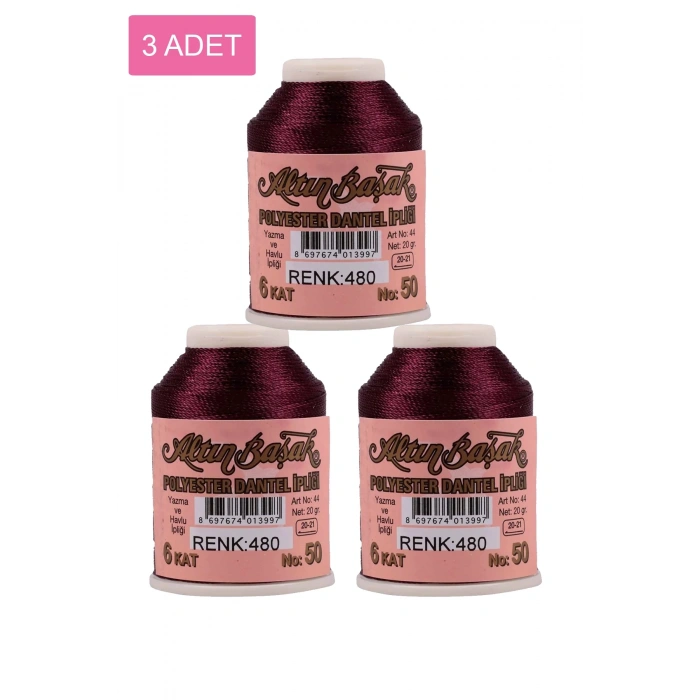 3 Adet Altınbaşak Oya ve Dantel İpi 20 gr -  - No: 480