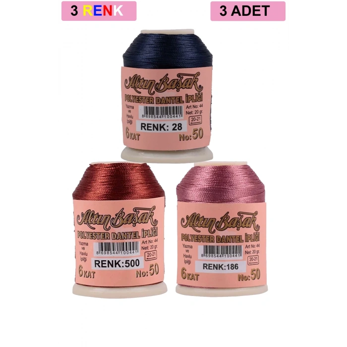 3 Adet Altınbaşak Oya ve Dantel İpi 20 gr -  - No: 500 - 186 - 028