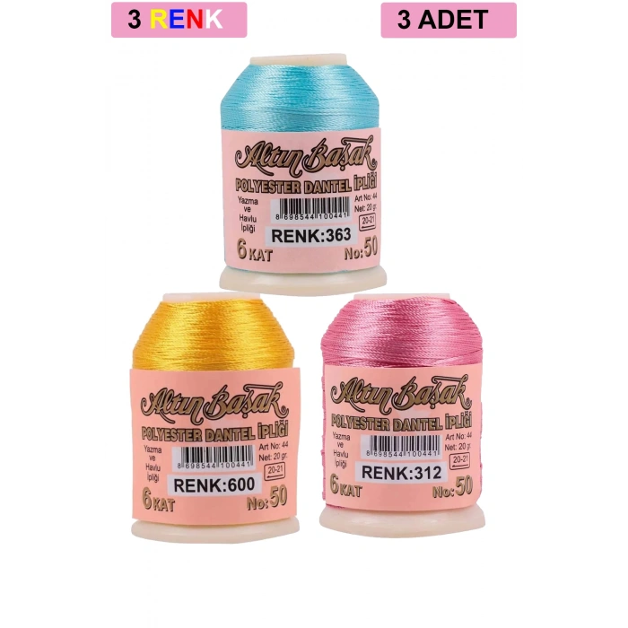 3 Adet Altınbaşak Oya ve Dantel İpi 20 gr -  - No: 600 - 312 - 363