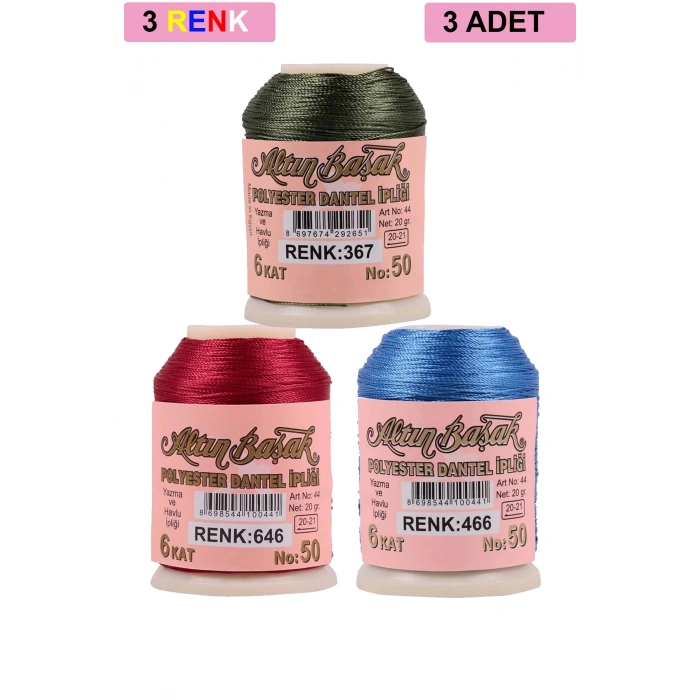 3 Adet Altınbaşak Oya ve Dantel İpi 20 gr -  - No: 646 - 466 - 367