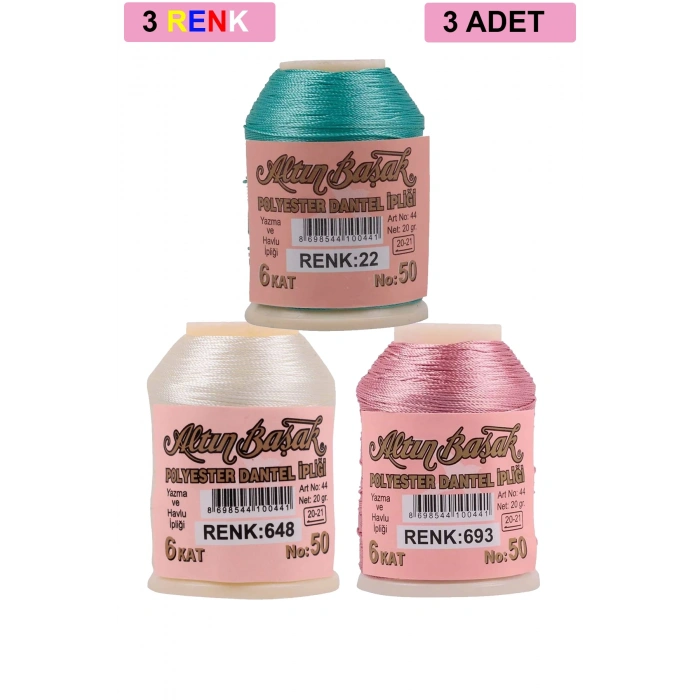 3 Adet Altınbaşak Oya ve Dantel İpi 20 gr -  - No: 648 - 693 - 022