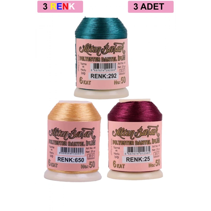 3 Adet Altınbaşak Oya ve Dantel İpi 20 gr -  - No: 650 - 025 - 292