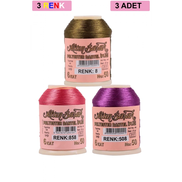 3 Adet Altınbaşak Oya ve Dantel İpi 20 gr -  - No: 858 - 508 - 008