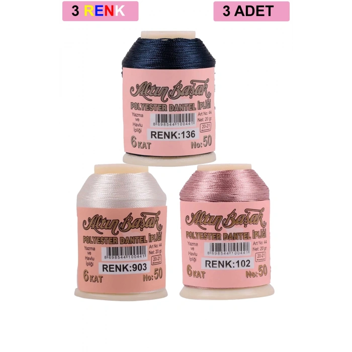 3 Adet Altınbaşak Oya ve Dantel İpi 20 gr -  - No: 903 - 102 - 136