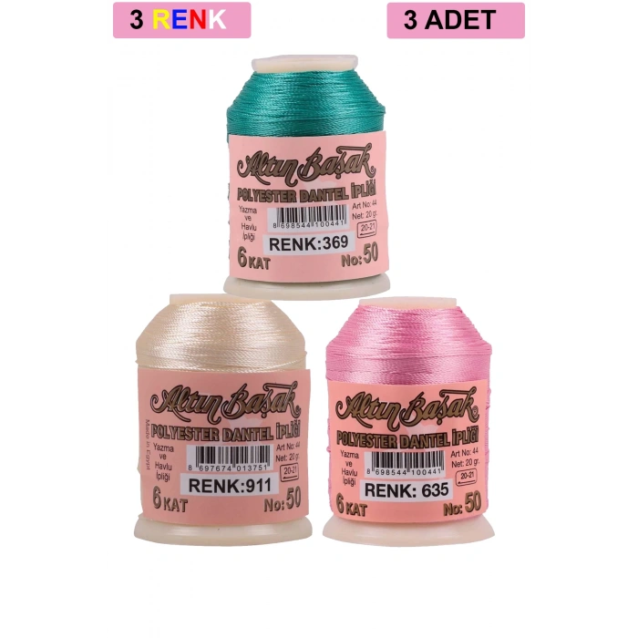 3 Adet Altınbaşak Oya ve Dantel İpi 20 gr -  - No: 911 - 635 - 369