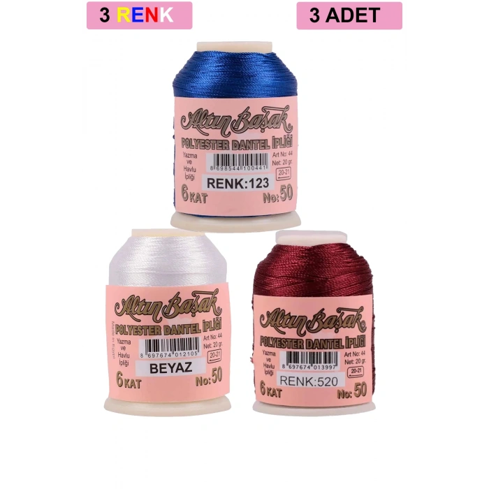3 Adet Altınbaşak Oya ve Dantel İpi 20 gr -  - No: BEYAZ - 520 - 123