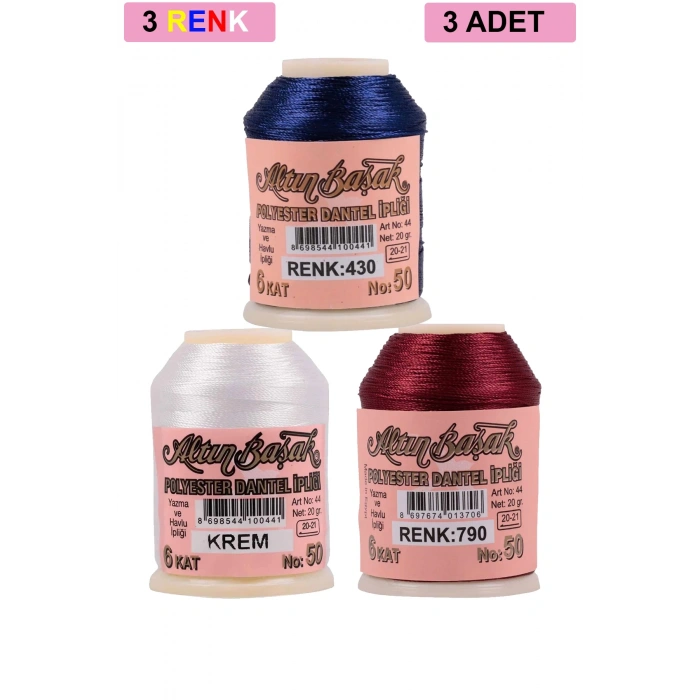 3 Adet Altınbaşak Oya ve Dantel İpi 20 gr -  - No: KREM - 790 - 430