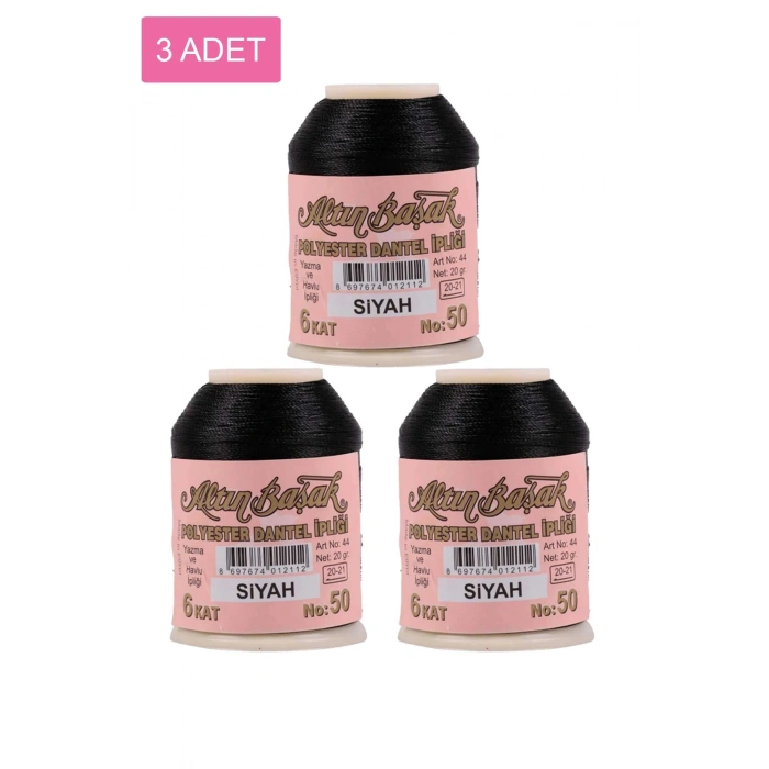 3 Adet Altınbaşak Oya ve Dantel İpi 20 gr -  - No: SİYAH