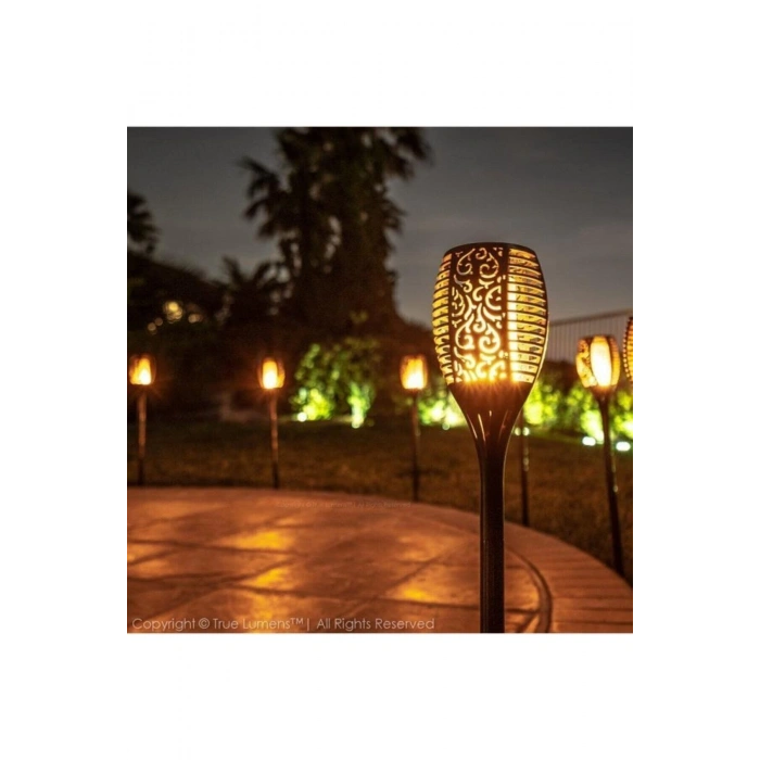 3 Adet Bahçe Lambası Alev Efektli Solar Led Güneş Enerjili Aydınlatma 50 Cm