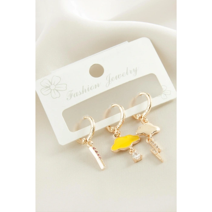 3 Adet Bulut Şimşek Zirkon Taşlı Küpe