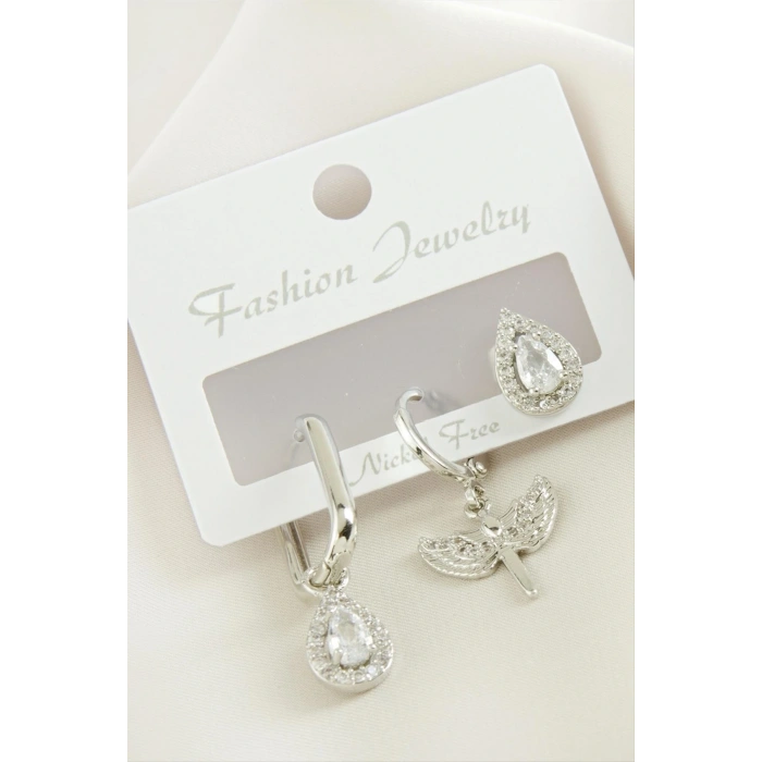 3 Adet Damla Zirkon Taşlı Küpe