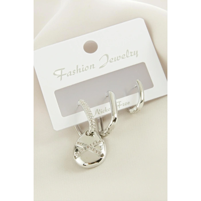 3 Adet Damla Zirkon Taşlı Küpe