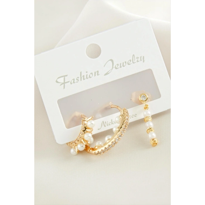 3 Adet Dorika İnci Zirkon Taşlı Küpe