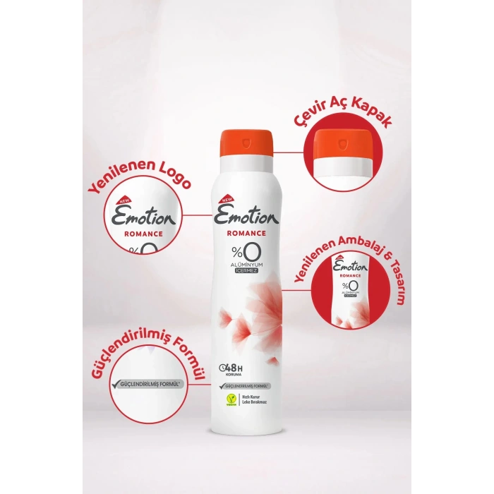 3 Adet Emotion Romance Kadın Vegan Deodorant 150 Ml Hızlı Kurur, Leke Bırakmaz