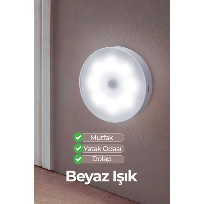 3 Adet Hareket Sensörlü Beyaz Işık Led Gece Lambası – Kablosuz 8 Ledli | Merdiven, Koridor