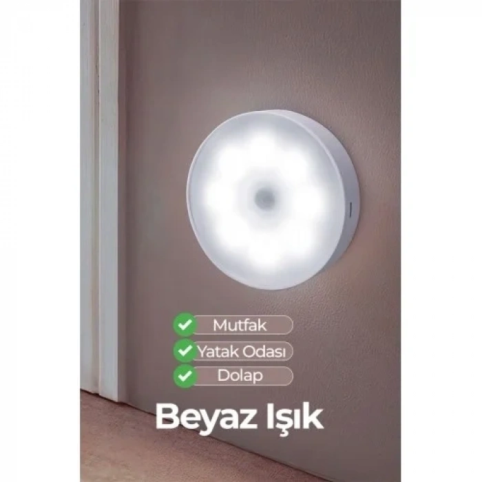 3 Adet Hareket Sensörlü Beyaz Işık Led Gece Lambası – Kablosuz 8 Ledli | Merdiven, Koridor