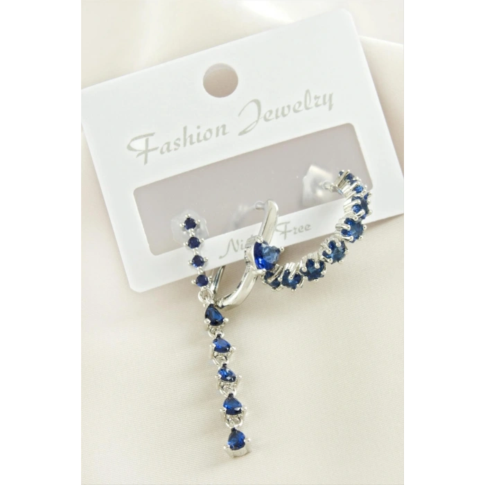 3 Adet Kalp Zirkon Taşlı Küpe