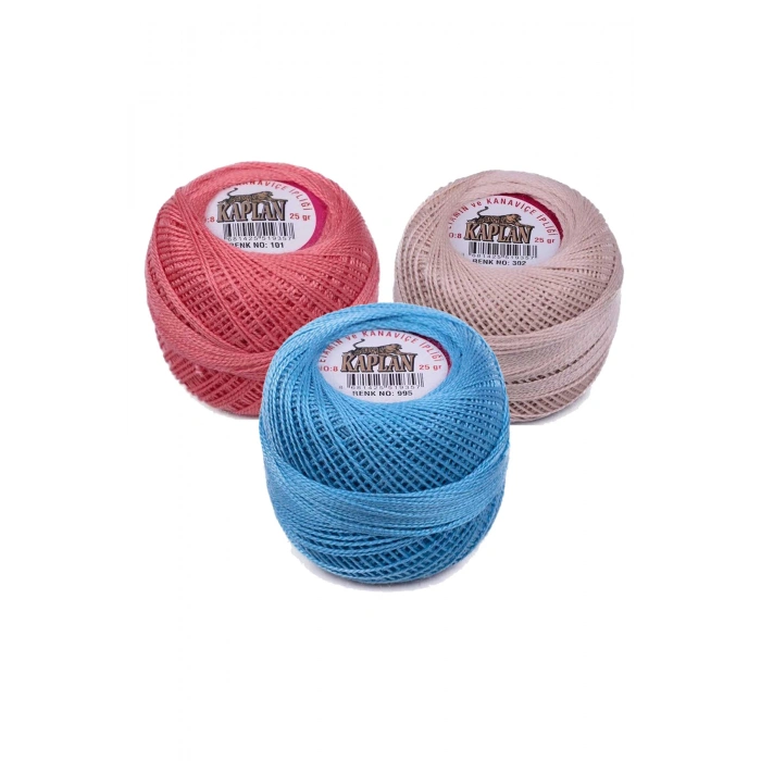 3 Adet Kaplan Etamin Ve Kanaviçe İpi 8 No Kod/Renk: 101 - 302 - 995 - 