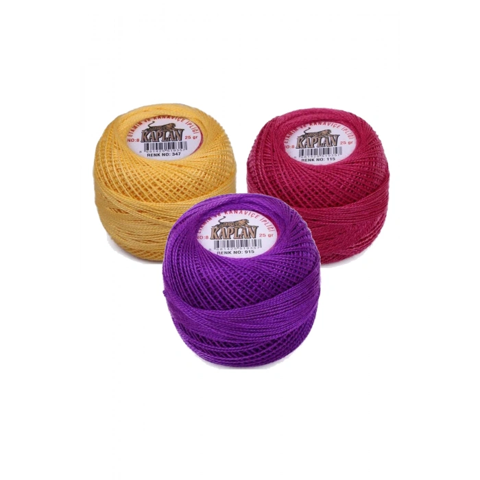 3 Adet Kaplan Etamin Ve Kanaviçe İpi 8 No Kod/Renk: 347 - 115 - 915 - 